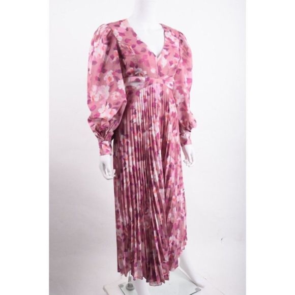 Bardot Womens Pleated Cut-Out Midi Dress Pink Purple Garden Floral NWT - Picture 4 of 7